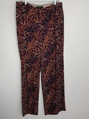 Peruvian Connection Pants  Rust Leaf Print Black Straight Leg Mid Rise Pockets